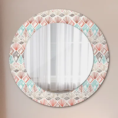 Produktbild von Dekospiegel – Hängespiegel Wandspiegel Spiegel mit Aufdruck – Spiegel – Schlafzimmer - Ethnisch Muster - Rund: Ø50cm