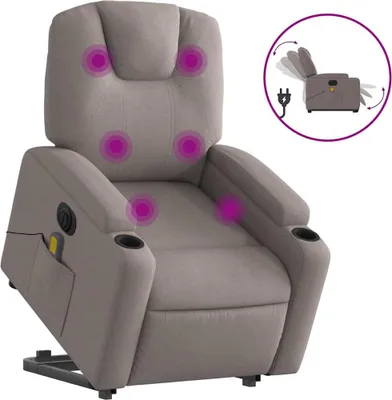 Produktbild von vidaXL Elektrischer Massagesessel mit Aufstehhilfe Taupe Stoff