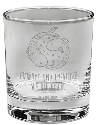 Produktbild von Mr. & Mrs. Panda Cocktailglas Sternzeichen Fische - Transparent - Geschenk, Tumbler Glas, für Gin, Aszendent, Geburtstag Februar, März, gravur, Fisch, Sternbild