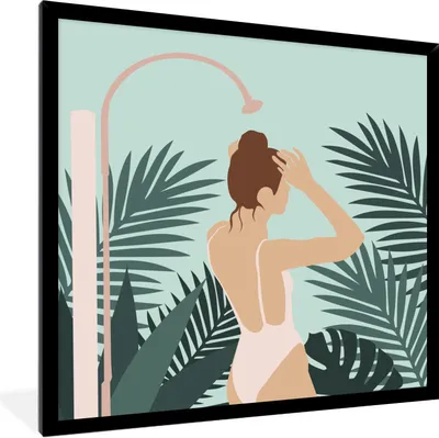 Produktbild von MuchoWow® Gerahmtes Poster Sommer - Frau - Laub 40x40 cm - Poster mit Schwarzem Bilderrahmen Wandposter Rahmen Foto Bilder - Mit Rahmen - Wanddekoration Schlafzimmer