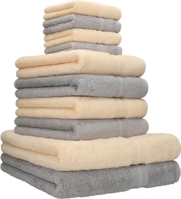 Produktbild von Betz 10er Handtuch-Set GOLD Luxus Qualität 600g/m² 100% Baumwolle 2 Duschtücher 4 Handtücher 4 Seiftücher Farbe beige und silbergrau