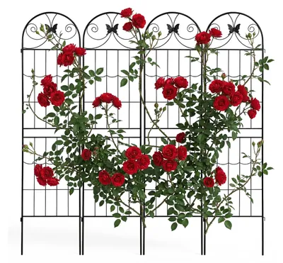 Produktbild von Relaxdays Rankgitter, 4er Set, HxB: 220 x 50 cm, Metall, Rankhilfe für Kletterpflanzen, Garten, Rosenrankhilfe, schwarz