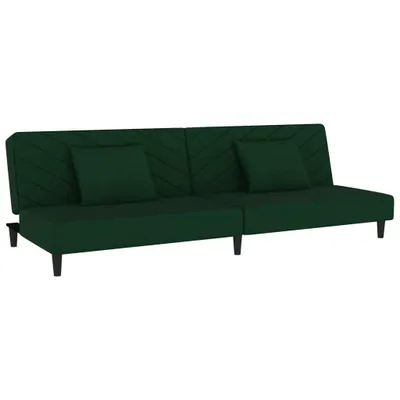 Image de vidaXL Canapé-lit 2 places avec 2 coussins vert foncé velours