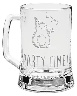 Produktbild von Mr. & Mrs. Panda Krug Avocado Party Zeit - Transparent - Geschenk, Feier, Glas Bierkrug, Genießen, Happy Birthday, Geburtstag, Mit Gravur, Bierhumpen, Seidel