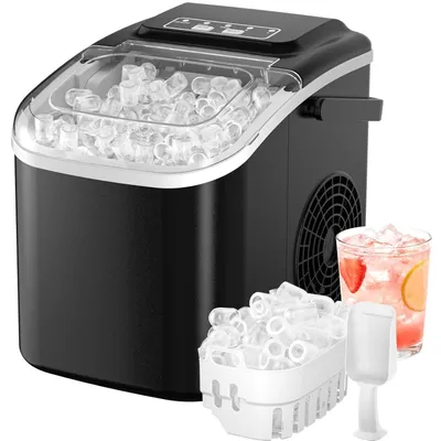 Produktbild von Eiswürfelmaschine, Eiswürfelbereiter, Ice Maker, 12KG/24H, 2 Eiswürfelgrößen, 1,2 L Tank, Selbstreinigende, mit Griff-Eiswürfelkorb/Schaufel