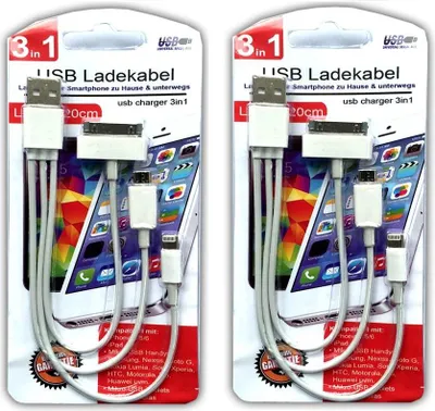 Produktbild von 2x 3in1 Universal Handy Ladekabel Micro USB Ladekabel Lightning Ladekabel