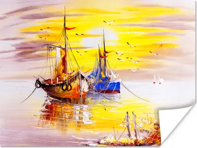 Produktbild von MuchoWow® Poster Malerei - Boot - Wasser - Ölfarbe 120x90 cm - Wandbild
