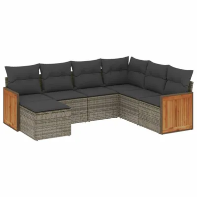 Produktbild von vidaXL 7-tlg. Garten-Sofagarnitur mit Kissen Grau Poly Rattan