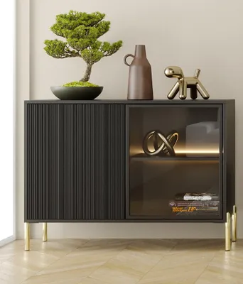 Produktbild von Kommode OSLO 104cm mit Glas - Sideboard Mehrzweckschrank (Schwarz)
