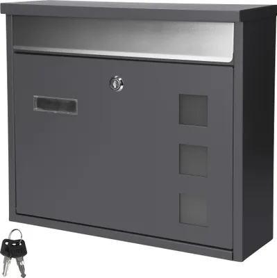 Obrázok produktu pre ECD Nemecko Poštová schránka s menovkou a priezormi 36x31,5x11,5 cm, antracitovo strieborná, práškovo lakovaná nehrdzavejúca oceľ, uzamykateľná, 2 kľúče