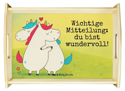 Produktbild von Mr. & Mrs. Panda Tablett Einhorn Mitteilung Design - Weiß - Geschenk, serviertablett aus holz, sofatablett, Einhörner, Holztablett, Unicorn, Bett-Tablett, Witzig, Liebe