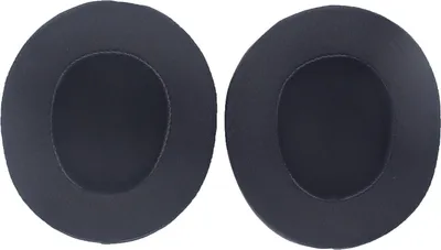 Two black ear pads for headphones are shown against a white background.