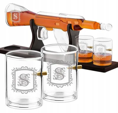Produktbild von Whisky Set Murrano Karafine Gewehr Glas 0,8 l 4 gravierte Gläser