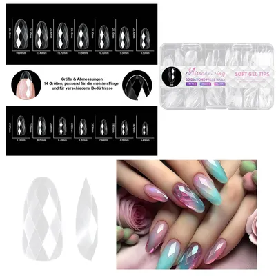 Produktbild von 140 Stück Transparent Falsche Nägel Tips, Full Cover Nageltips für Nagelstudios und DIY Nail Art, Stil: 2
