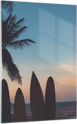 Produktbild von Bilder auf glas - Einteilig - Strand Meer Palme - 70x100cm - Glasbilder - Wandbilder - Bilder - zum Aufhängen bereit - Wanddekoration aus Glas - Glas Bilder - Wandbild auf Glas - GPA70x100-4080