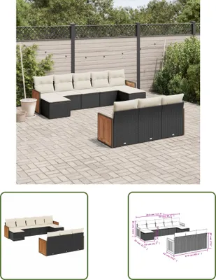 Produktbild von The Living Store 10-tlg. Garten-Sofagarnitur mit Kissen Schwarz Poly Rattan