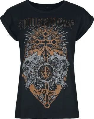 Produktbild von Powerwolf T-Shirt Damen Crest Wolves schwarz Band-Merch, Bands 100% Baumwolle L
