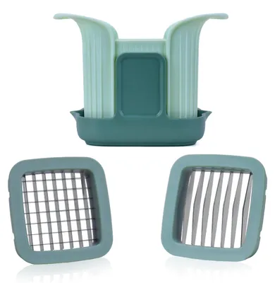 Produktbild von Gemüseschneider 2-in-1 – Manueller Zwiebel- und Lebensmittelhacker mit Edelstahlklingen, Kompakter Küchenhelfer für Obst, Käse, Salat und mehr