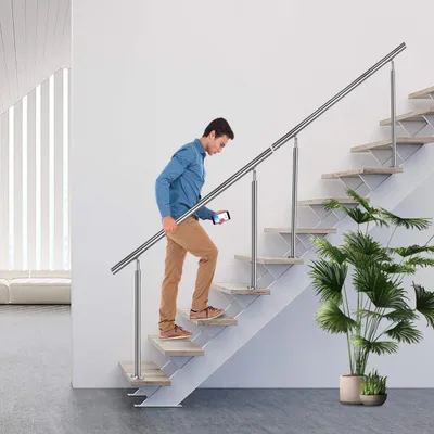 Produktbild von JOIEYOU Edelstahl Treppengeländer Außen 180cm Handlauf Geländer Brüstung mit 2 Pfosten Bausatz Treppen für Innen und Außen, ohne Querstreben