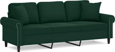 Produktbild von vidaXL 3-Sitzer-Sofa mit Zierkissen Dunkelgrün 180 cm Samt