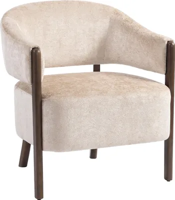 Produktbild von HOMCOM Loungesessel Sessel mit Chenille-Optik, Relaxsessel mit Holzbeinen, Beige