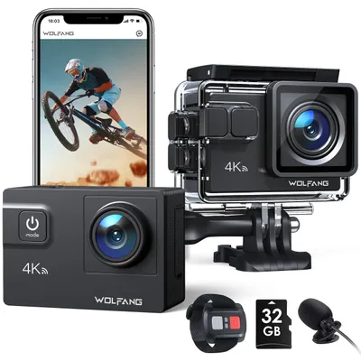 Image de Caméra d'action WOLFANG, WiFi 4K 60 FPS, nouveau modèle GA300, zoom 8x, 24 MP, étanche