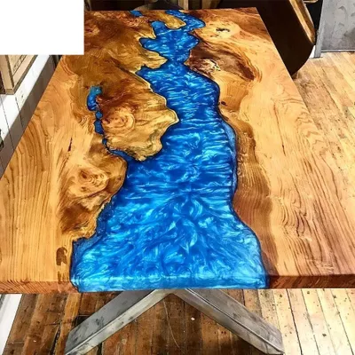 Produktbild von Couchtisch River Table Echtes Holz Flusstisch 120x90 Massive Tische Epoxidharz