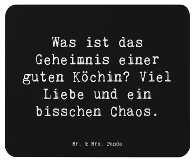 Produktbild von Mr. & Mrs. Panda Mousepad Spruch Köchin Chaos - Schwarz - Geschenk, Mouse Pad, mauspad laptop, Berufspassion, Berufsprodukte, liebevolles Kochen, Hausmannskost, Beruf