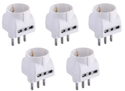 Obrázek produktu pro Electraline 92296, sada 5 adaptérů, pro 3 zásuvky, 1 zásuvka Schuko + 2 zásuvky s dvoupólovým spínáním, 10/16 A, bílá barva