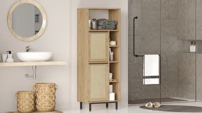 Produktbild von Skye Decor, On10C-Su, Badezimmerschrank, 100 % MELAMINBESCHICHTETE SPANPLATTEN, Nussbaum, 60 x 35,5 x 161,6 cm