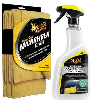 Produktbild von Meguiar’s Set: Ultimate Waterless Wash & Wax 768 ml + 3x Supreme Shine Mikrofasertücher