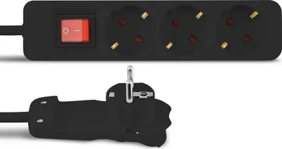 Produktbild von REV Steckdosenleiste - 3-Fach, mit Flachstecker & Schalter, 2m, schwarz