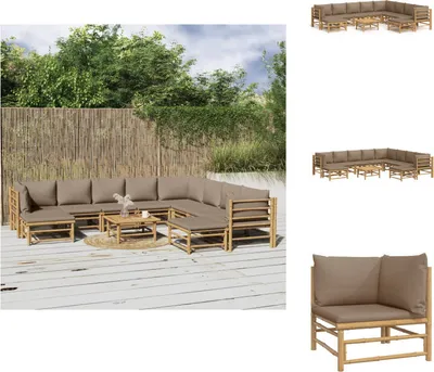 Obrázok produktu pre vidaXL 11-dielna záhradná súprava s vankúšmi taupe bambus - Súpravy záhradného nábytku