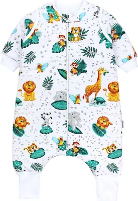 Produktbild von TupTam Baby Schlafsack mit Beinen und Ärmeln  e Materialien, Winterschlafsack 2,5 TOG Unisex, Farbe: Safari Afrikas Tiere Grüne Blätter, Größe: 92-98