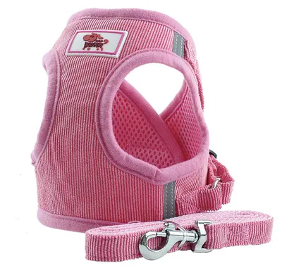 Produktbild von Verstellbares reflektierendes Geschirr mit Leine, Welpenweste, atmungsaktive Cordgurte, Mesh-Führgeschirr für kleine und mittelgroße Hunde und Katzen (Rosa, S)