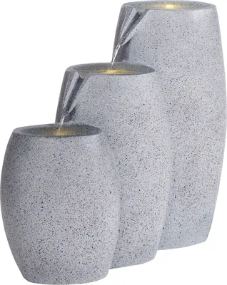 Produktbild von BELIANI Gartenbrunnen Grau aus Harz mit LED Beleuchtung Springbrunnen Kaskadenbrunnen Wasserfall Modernes Design Gartendekoration