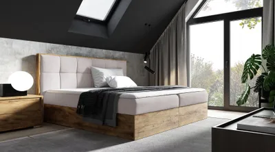 Produktbild von Kontinentales Bett 120x200 CHANTELLE 8 - Wotan Eiche / Beige + GRATIS Matratzenauflage