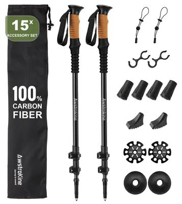 Produktbild von Wanderstöcke 2 Stück, 100% Kohlefaser, Korkgriffe, Schnellverschluss, für Wandersport