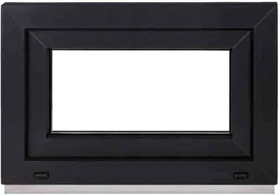 A black window frame on a white background.