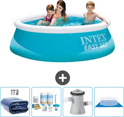 Produktbild von Intex runder aufblasbarer Easy Set-Pool – 183 x 51 cm – Blau – im Lieferumfang enthalten Sonnensegel - Wartungspaket - Filterpumpe für Schwimmbad - Bodenplane