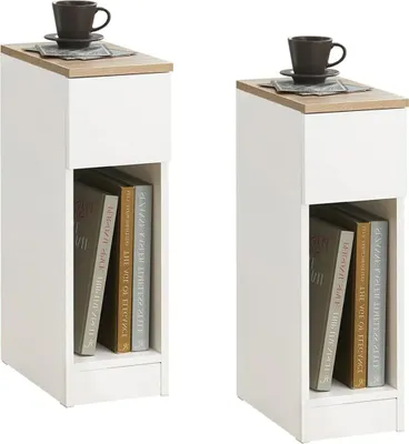 Produktbild von SoBuy Nachttisch 2er Set mit Schublade für Boxspringbett sofafel 2 Stück Beistelltisch schmaler Telefontisch Nachttisch Nachttisch weiß