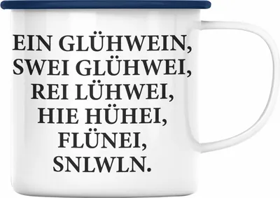 Produktbild von Trendation - Ein Glühwein Emaille Tasse Lustig Spruch Glühweinbecher mit Henkel Doppelwandig GlühweinEmaille Tassen Gläser Weihnachtsmarkt Becher Emaille Tassen Geschenk - Ein Glühwein Swei (Blau)
