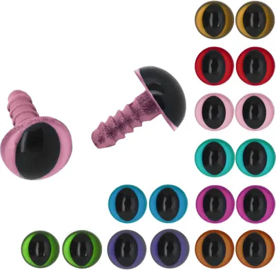 5 Paar  Kunststoff-Augen 12mm Katzenaugen Tieraugen Teddyaugen, rosa
