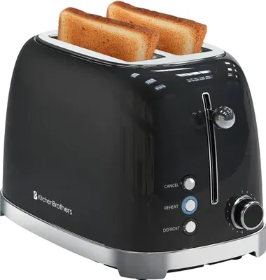 Produktbild von KitchenBrothers Retro Toaster - Toaster - 6 Bräunungsstufen - 2 Extra Breite Schlitze - 815W - Schwarz
