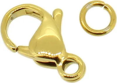 Produktbild von Minott 1 x Karabiner 15mm mit Öse gelbgoldfarben PVD Edelstahl gewölbt