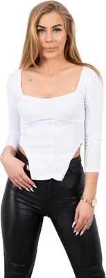 Produktbild von Weiße gerippte Bluse mit Rundhalsausschnitt