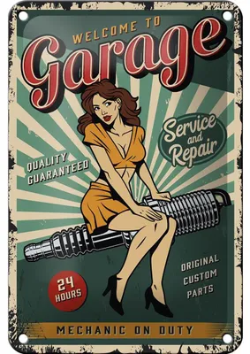 Produktbild von Blechschild Retro 12x18cm Pinup welcome Garage 24 service