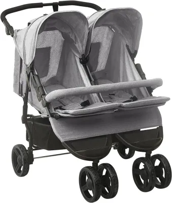 Produktbild von Geschwisterwagen, Zwillingskinderwagen, Geschwisterbuggy, Doppelkinderwagen, Double Stroller, Hellgrau Stahl