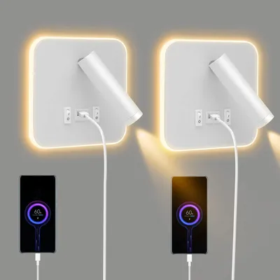 2er Set LED-Wandleuchte, 360° drehbar, Leselampe, USB, 3000 K, IP65
