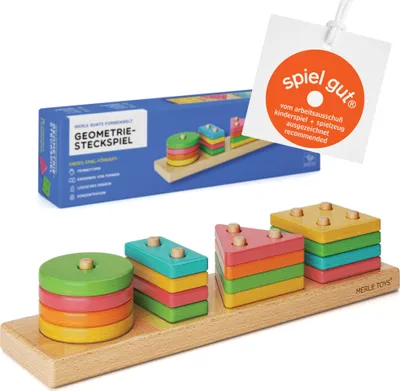 Produktbild von Merle Toys® - Formen-Sortierspiel aus Holz, geometrisches Steckspiel, Montessori Spielzeug ab 18 Monaten, Motorikspielzeug, Holzspielzeug